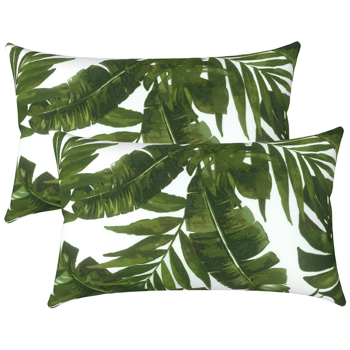 LVTXIII front view of both palm green lumbar pillows showing coordinated look and curb appeal