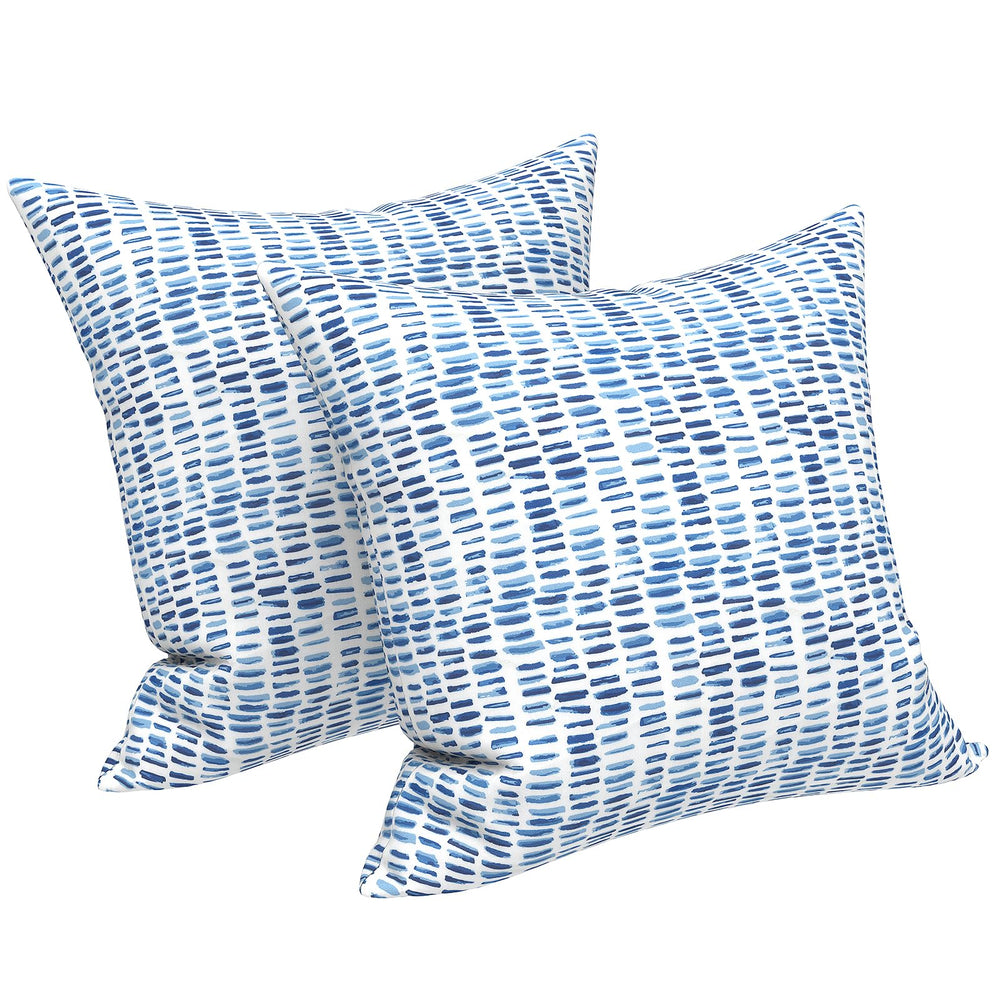 LVTXIII front view of two pebble blue pillows showing stylish outdoor look and instant style