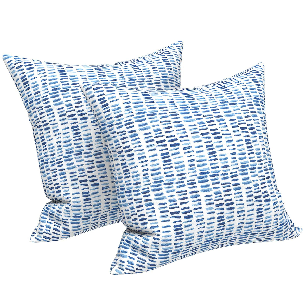LVTXIII front view of two pebble blue pillows showing stylish outdoor look and instant style