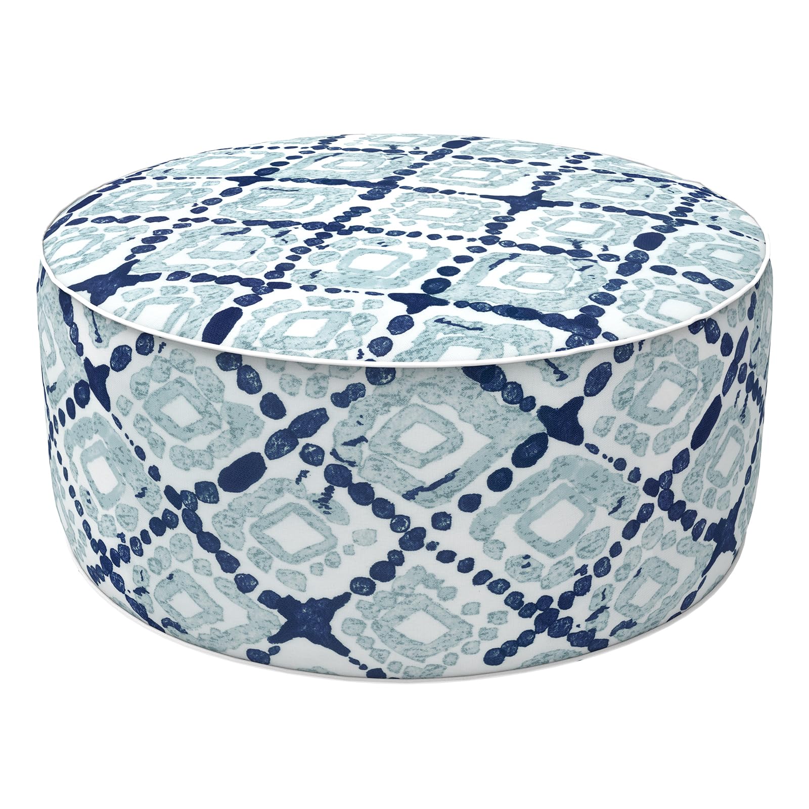 LVTXIII front view boho blue pouf showing stylish design and stable support