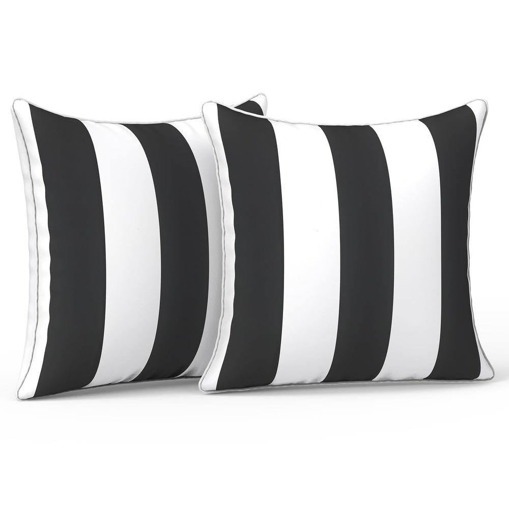 LVTXIII front view Cabana Black pillow showing durable outdoor styling and color retention
