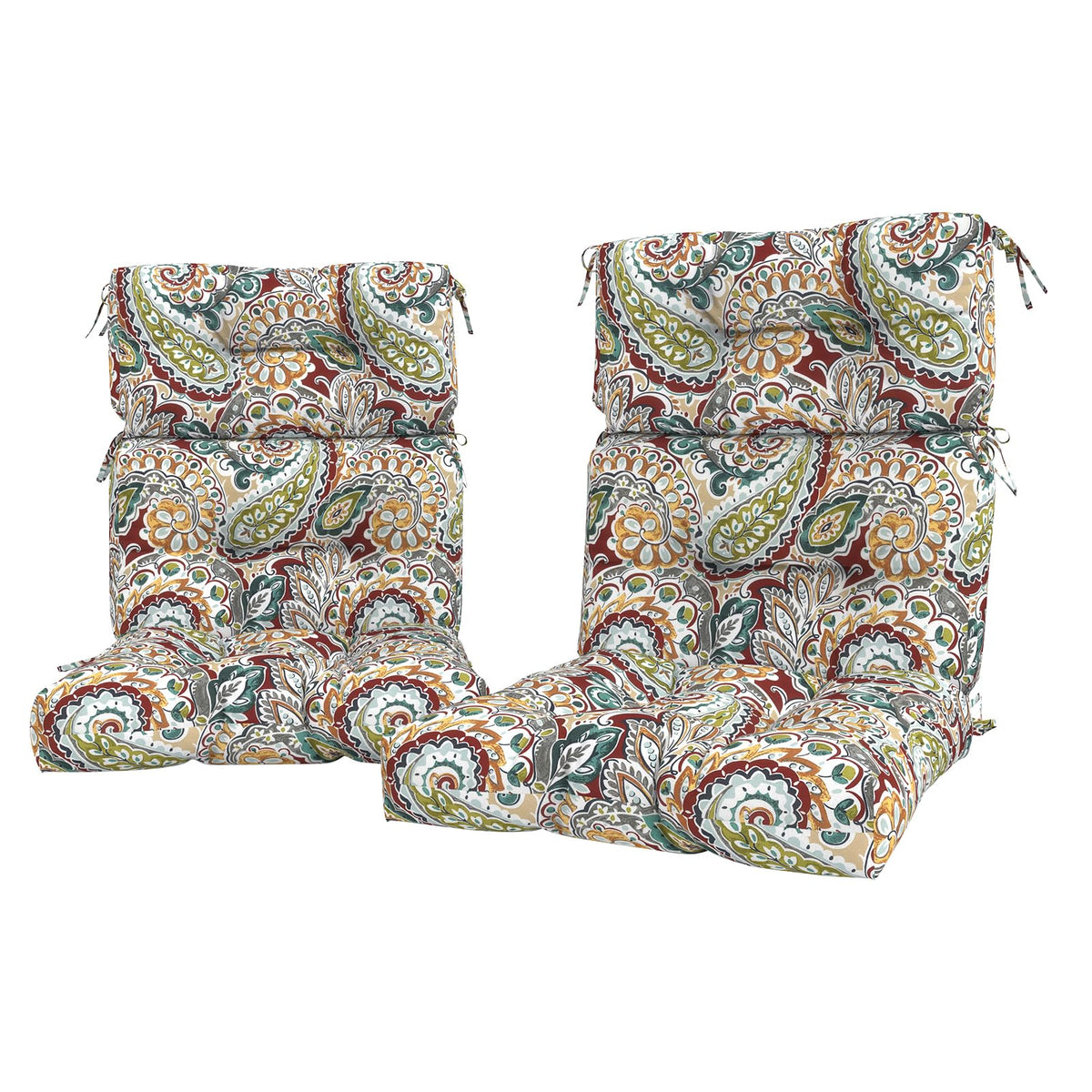 LVTXIII front view paisley chilli cushion adding outdoor seating comfort