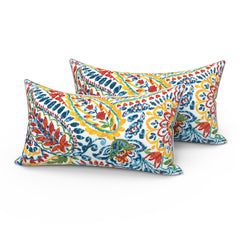 LVTXIII front view of paisley lumbar pillows showing coordinated style and comfort