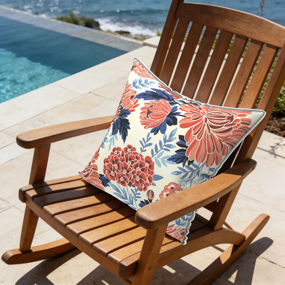 LVTXIII garden lifestyle shot showing pillows enhancing outdoor seating with durability