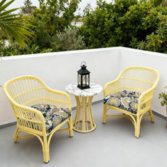 LVTXIII cushion secured on a wicker chair demonstrating stable seating comfort