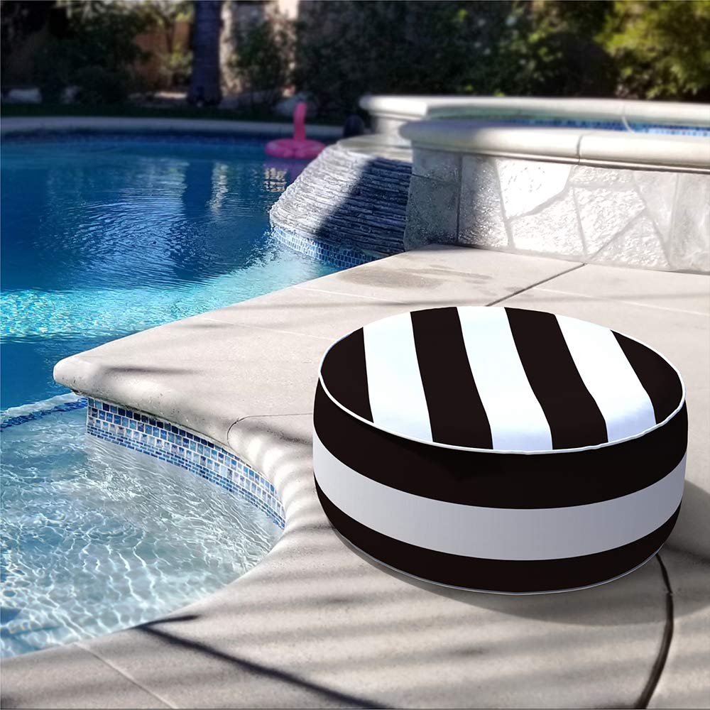 LVTXIII inflated ottoman on patio demonstrating comfortable outdoor seating