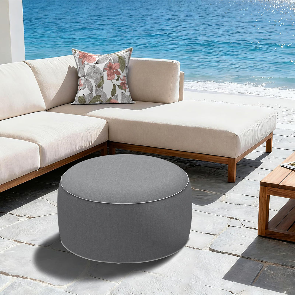 LVTXIII ottoman on patio beside lounge showing outdoor styling benefit