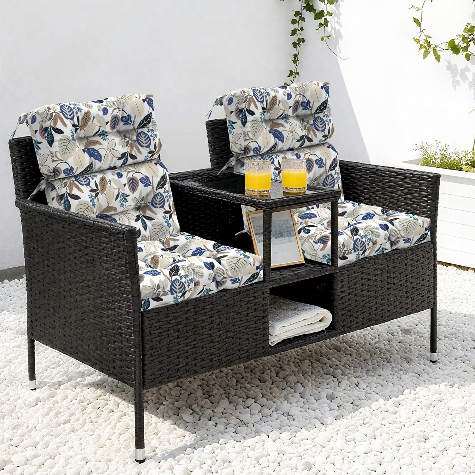 LVTXIII cushions in patio lifestyle scene showing stylish weather-ready seating
