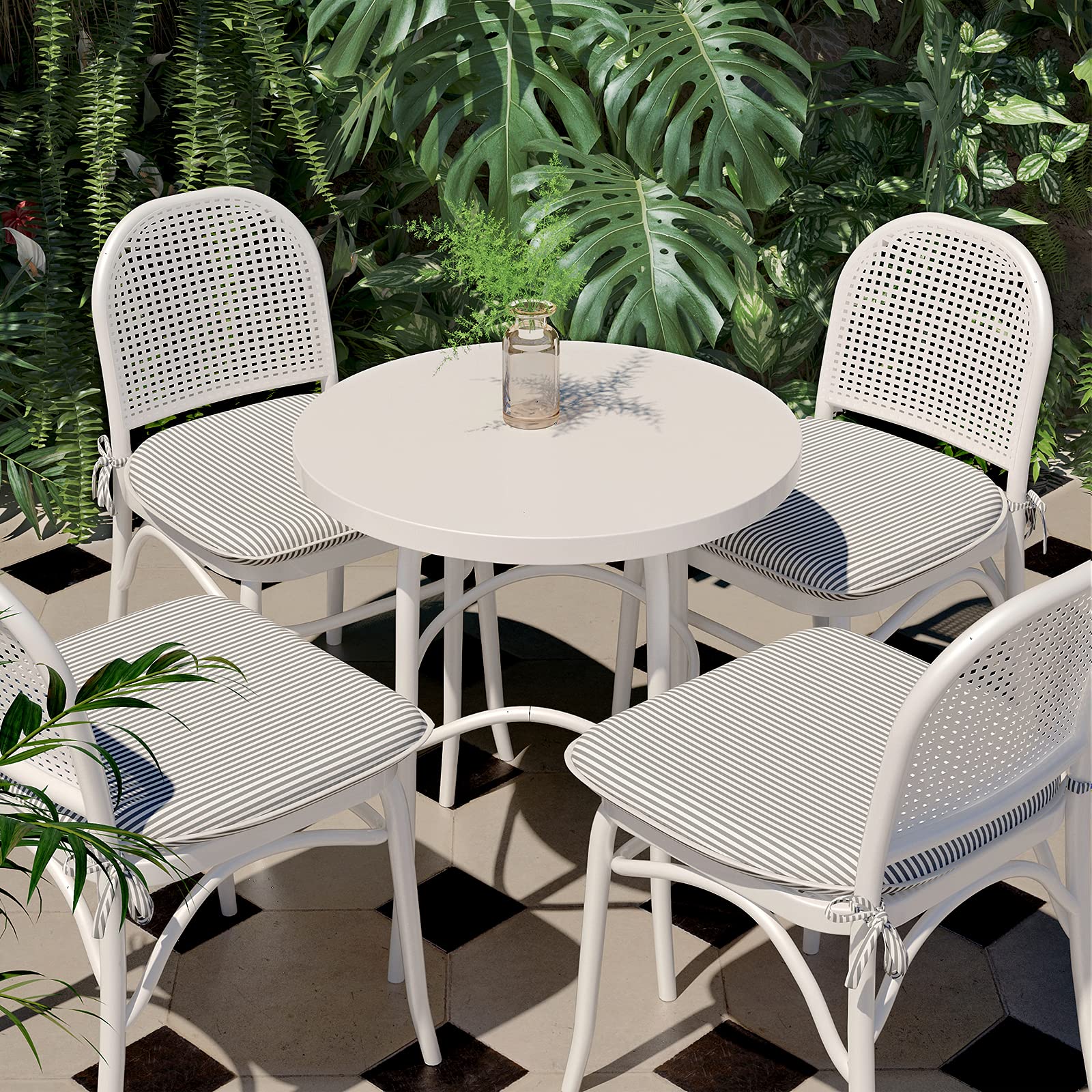 LVTXIII cushion tied on patio chair demonstrating outdoor comfort and stability