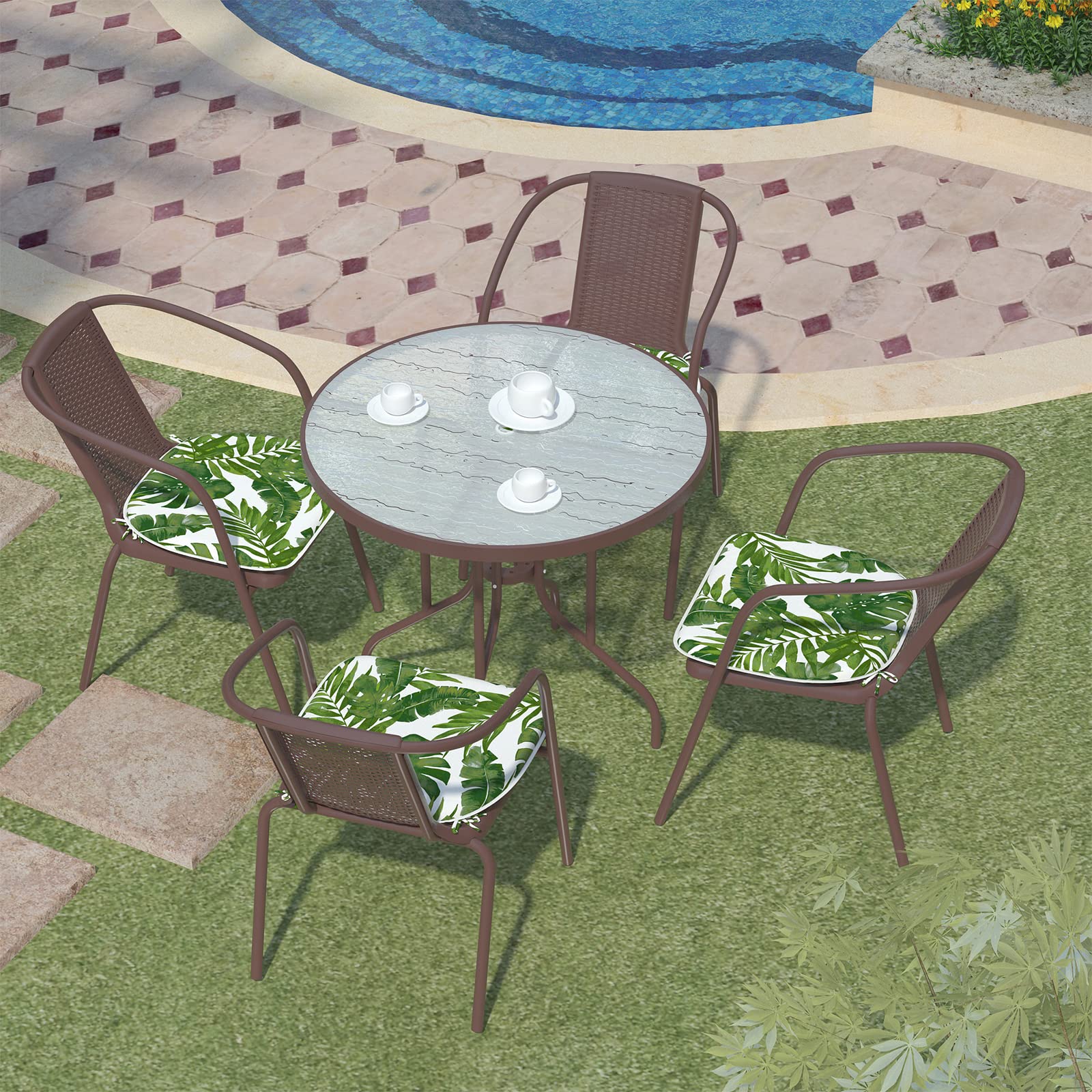 LVTXIII cushion on patio dining chair illustrating comfortable outdoor seating