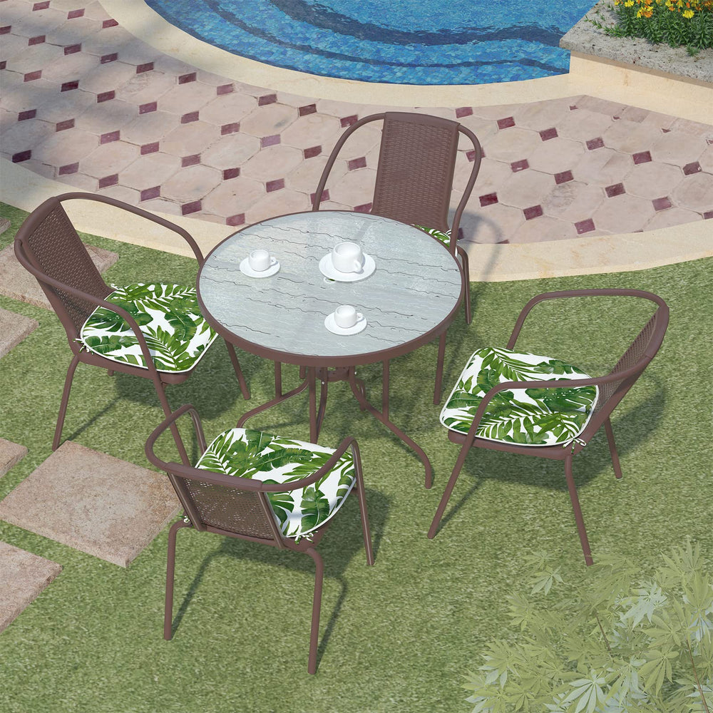 LVTXIII cushion on patio dining chair illustrating comfortable outdoor seating