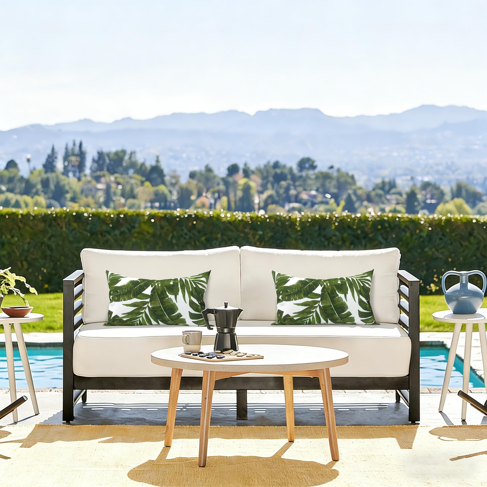 LVTXIII pair arranged on a patio sofa to show outdoor styling and immediate upgrade