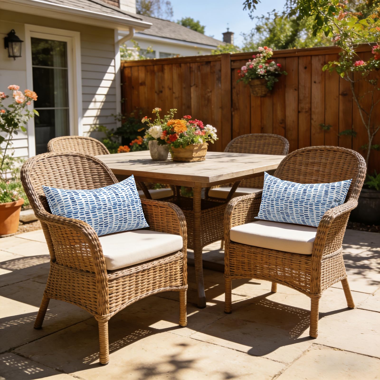 LVTXIII placed on patio sofa illustrating color match and outdoor use