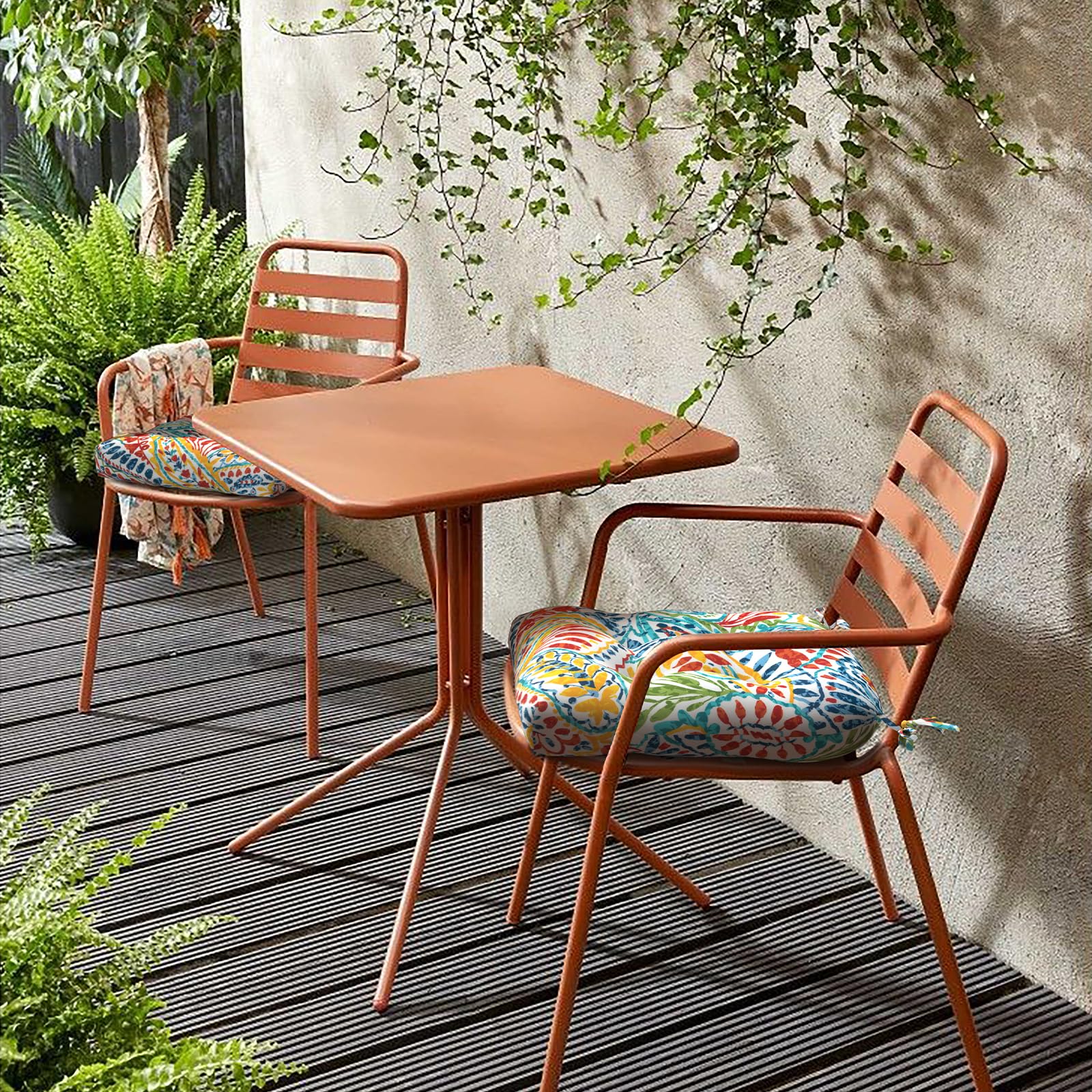 LVTXIII on a wicker chair illustrating decorated outdoor seating setup