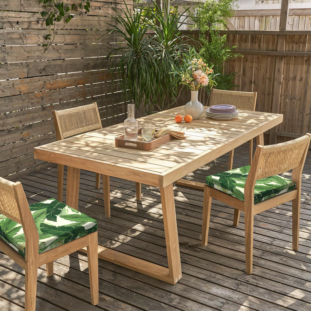 LVTXIII cushion on wooden dining chair showing improved outdoor seating comfort