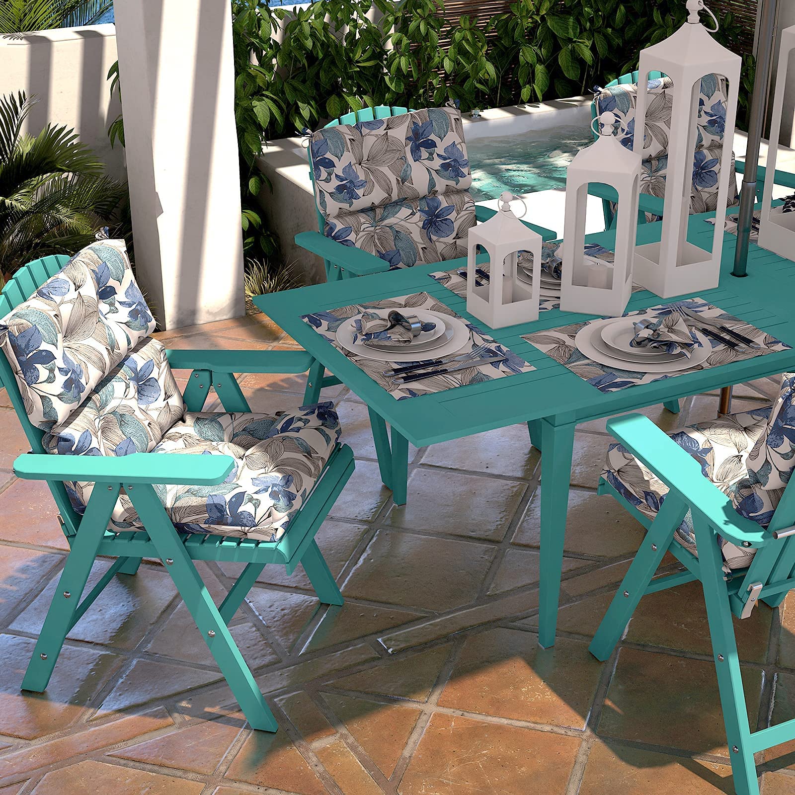 LVTXIII cushions staged on patio set illustrating outdoor styling and protection