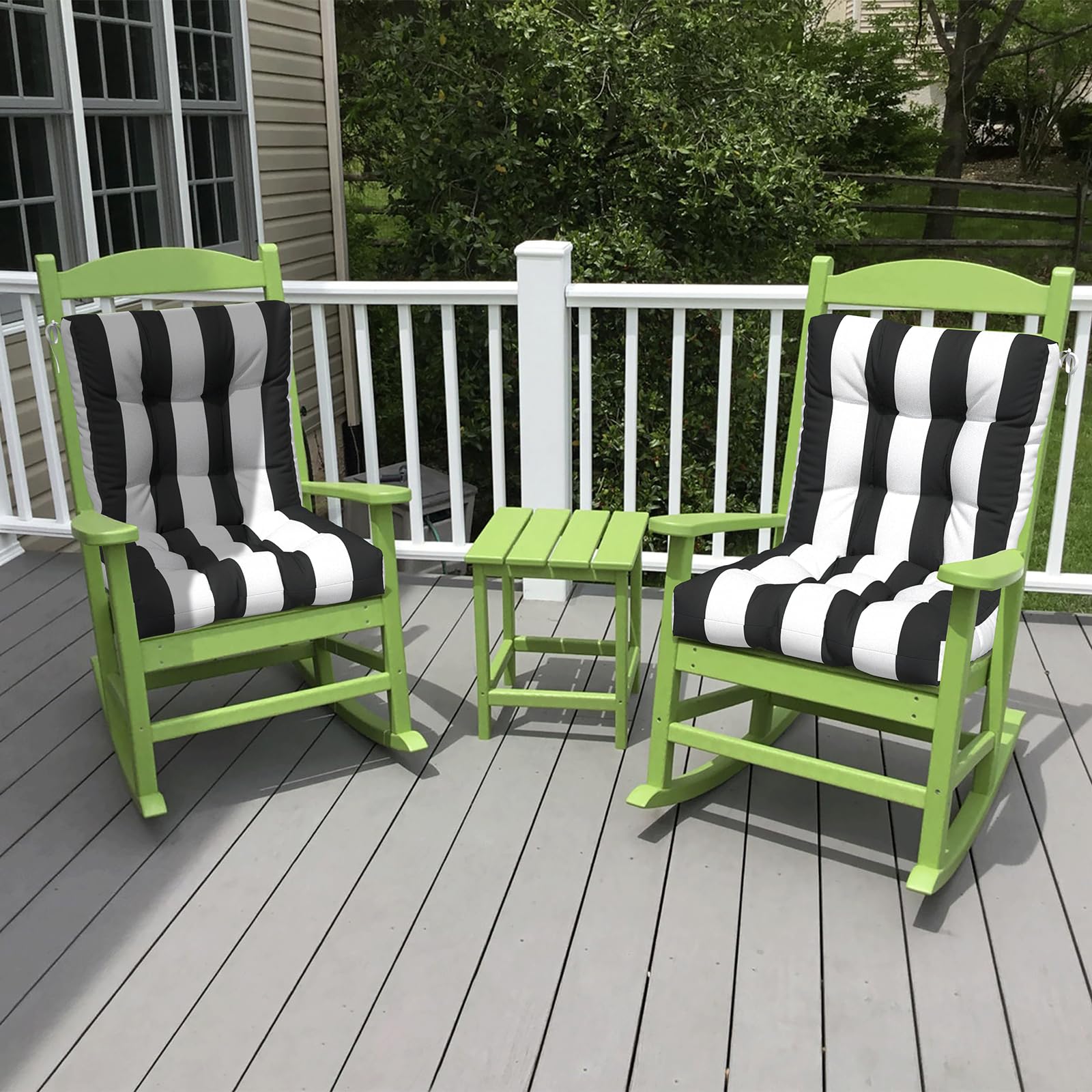 LVTXIII cushions styled on patio set, creates cohesive outdoor seating look