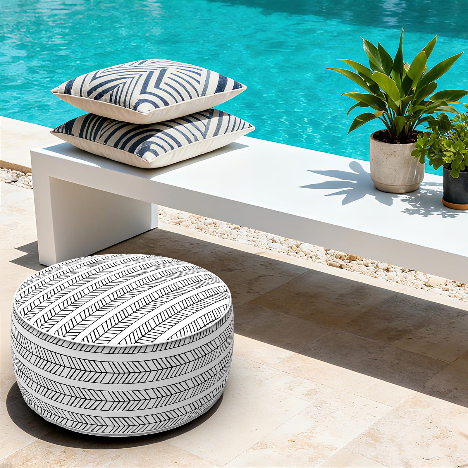 LVTXIII ottoman next to chairs showing scale and extra seating benefit