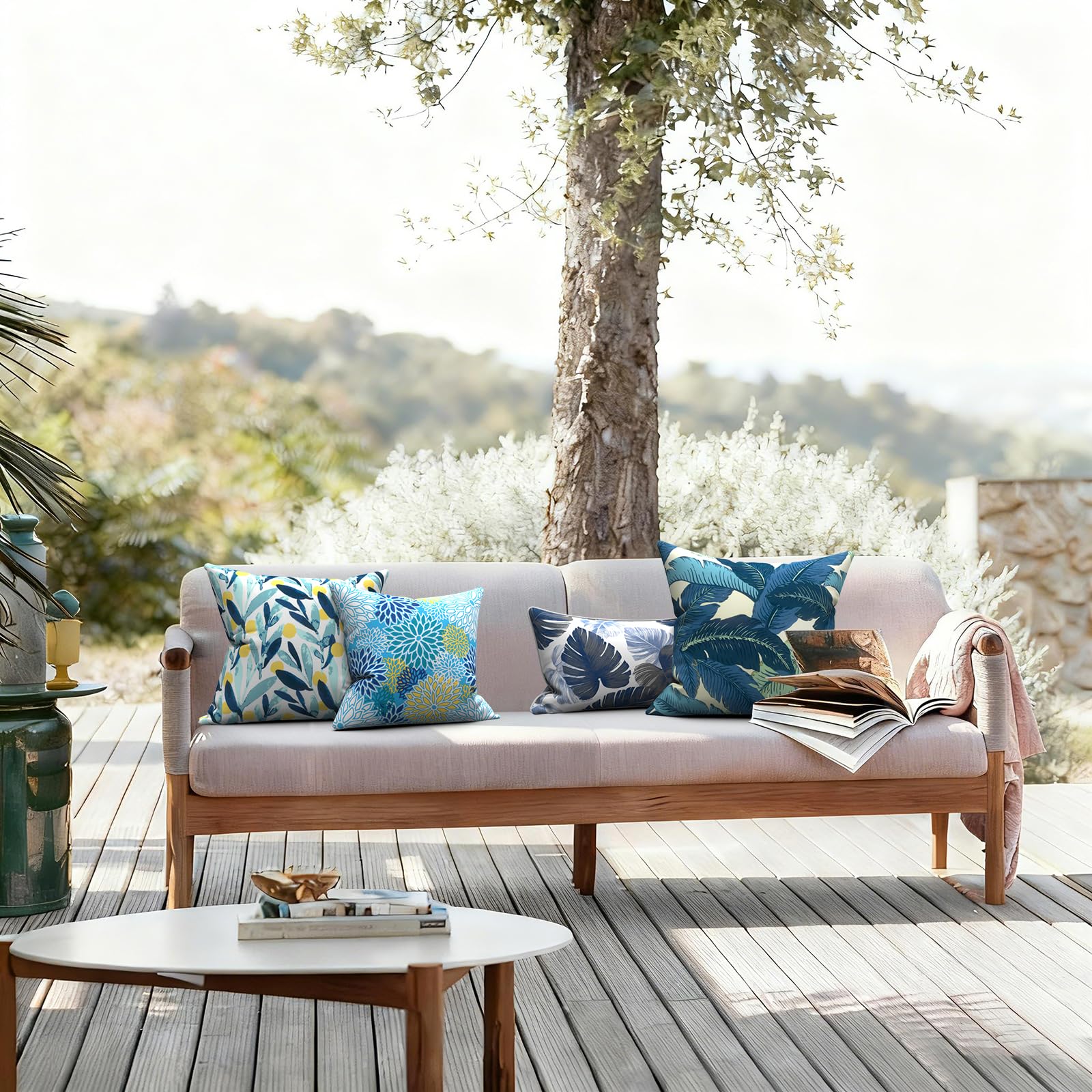 LVTXIII styled on sofa showing set of two creating balanced, layered living room decor