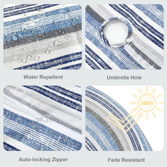 LVTXIII umbrella hole detail centered on tablecloth for shade convenience