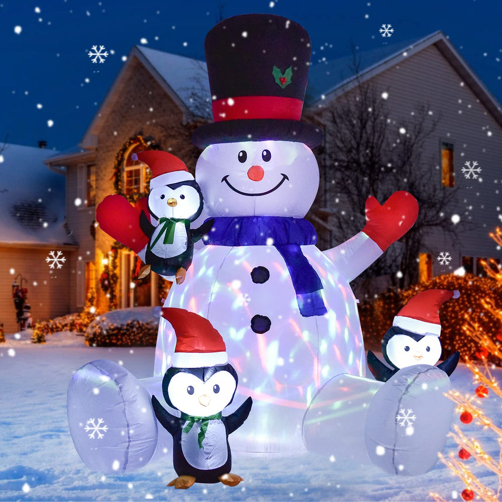 Lvydec front view of snowman and penguins showing festive curb appeal