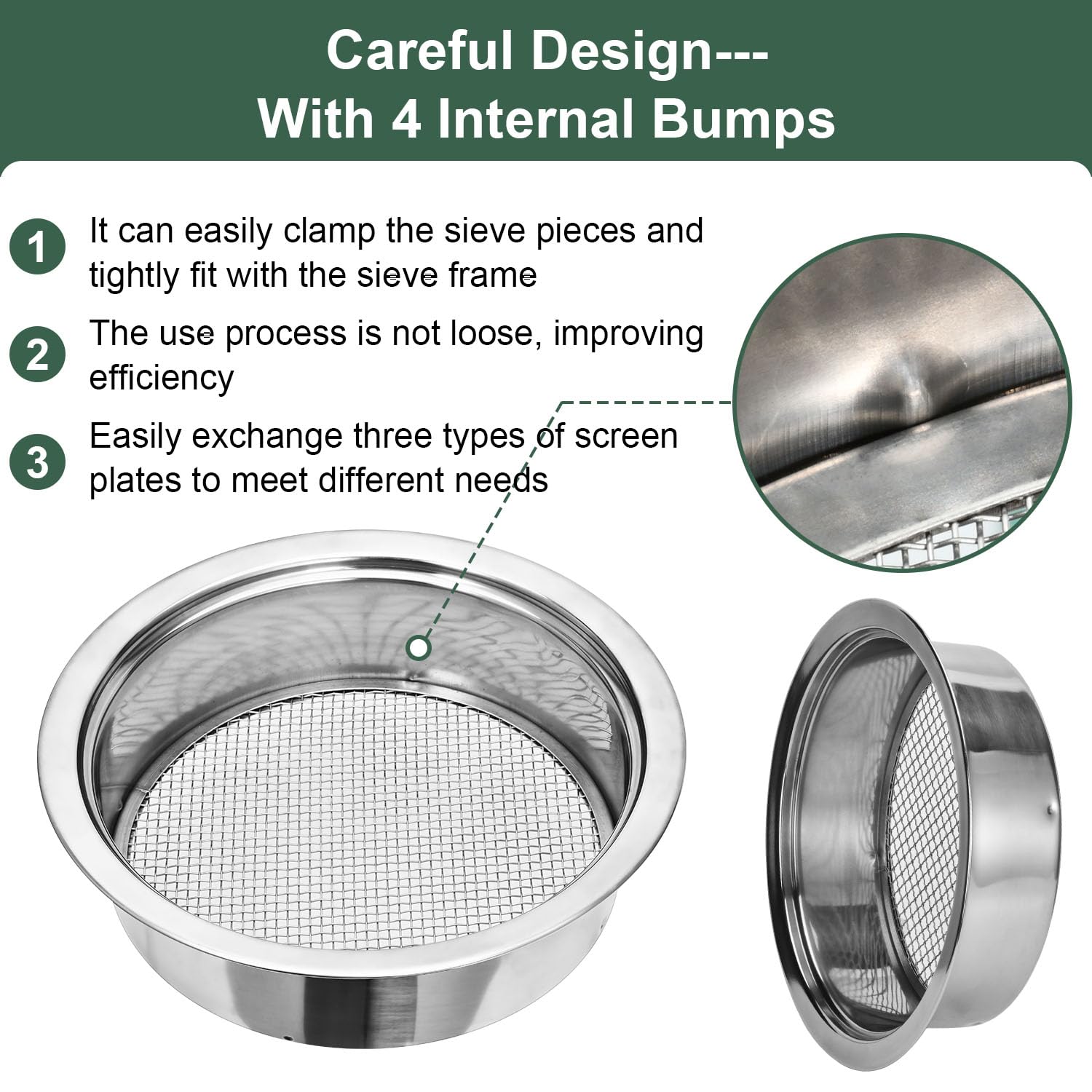 LWADALN sieve next to a hand for scale demonstrating compact, ergonomic size