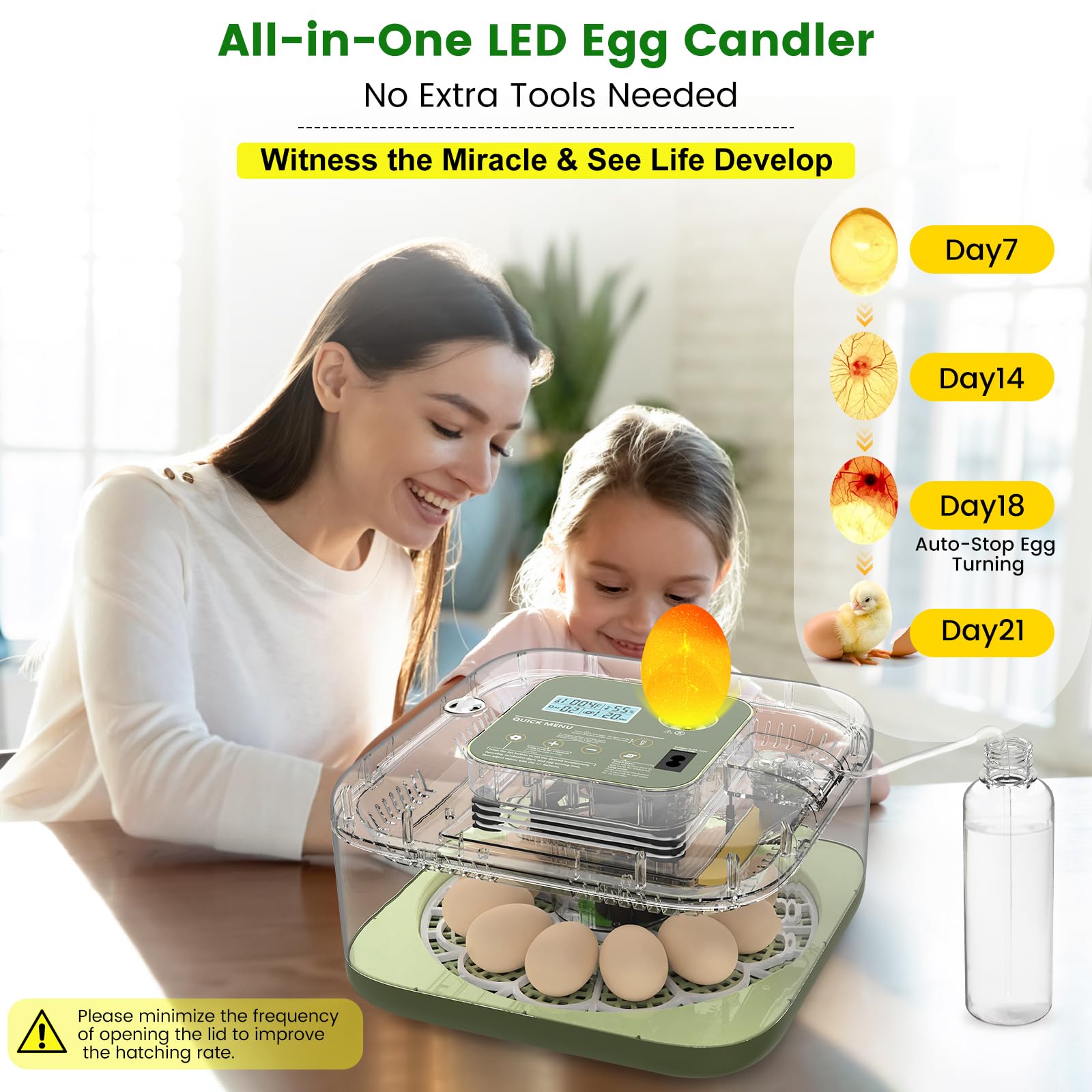 Lwlaboc LED egg candler in use revealing embryo development for guided checks