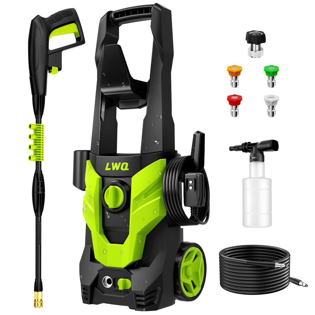 LWQ pressure washer front view showing compact design and mobility benefit