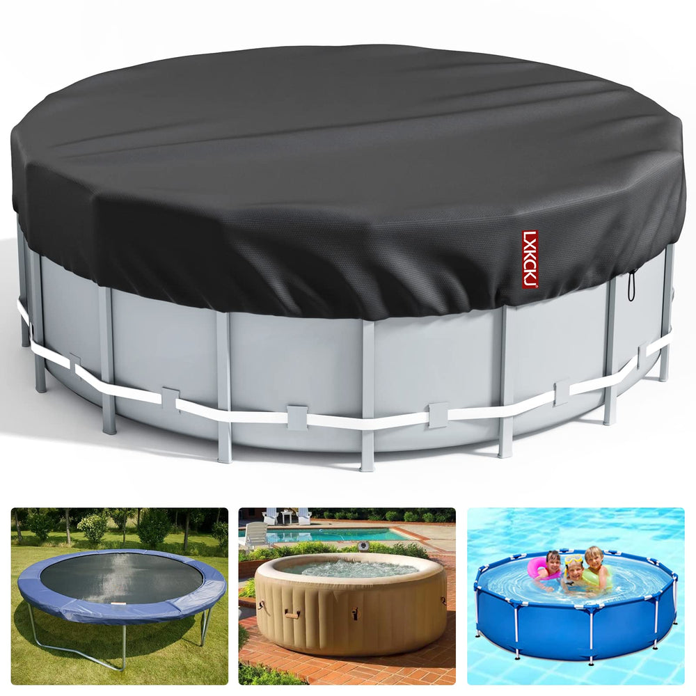 LXKCKJ front view of 16 ft pool cover showing full coverage and protection