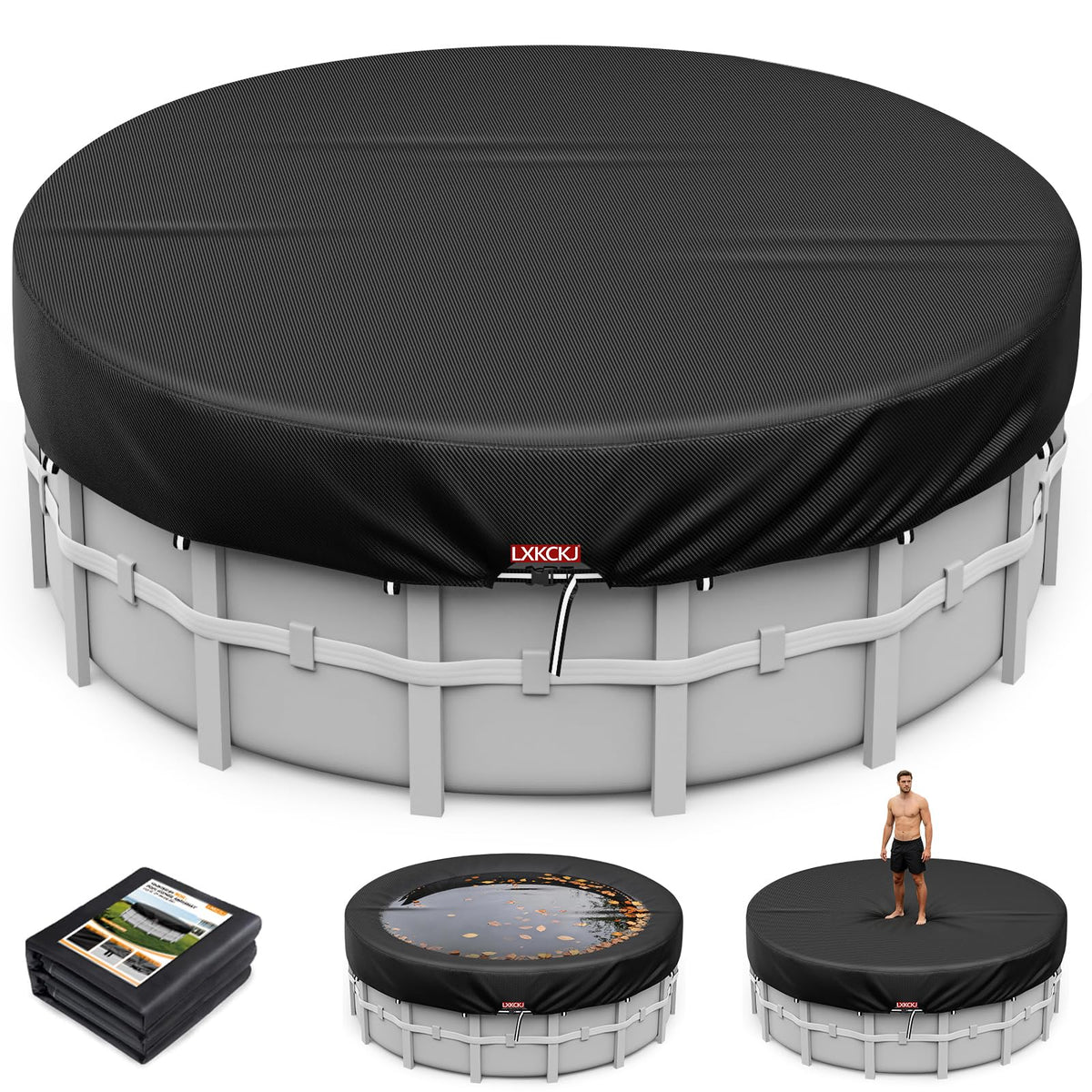 LXKCKJ front view showing full round cover protecting pool
