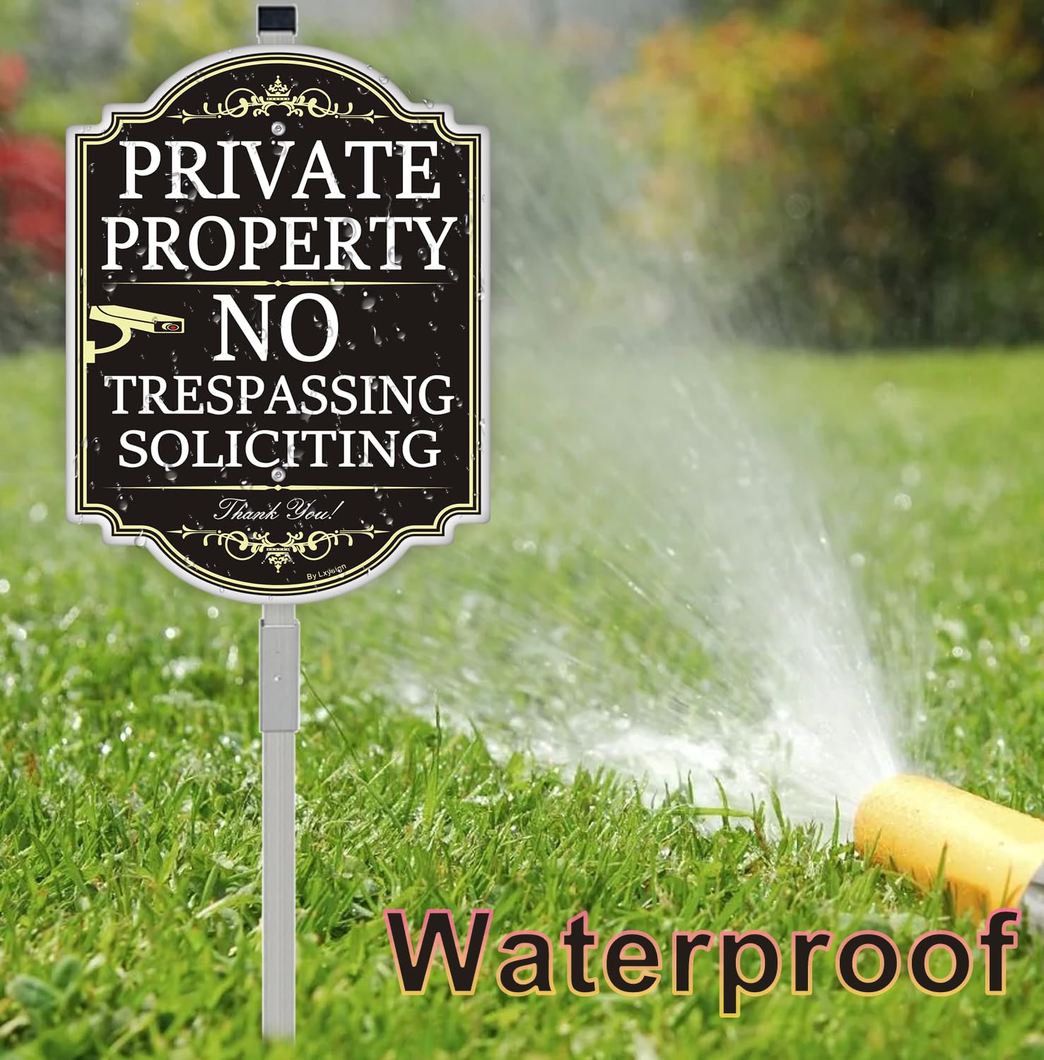Lxysign two signs placed at property corner enhancing perimeter protection