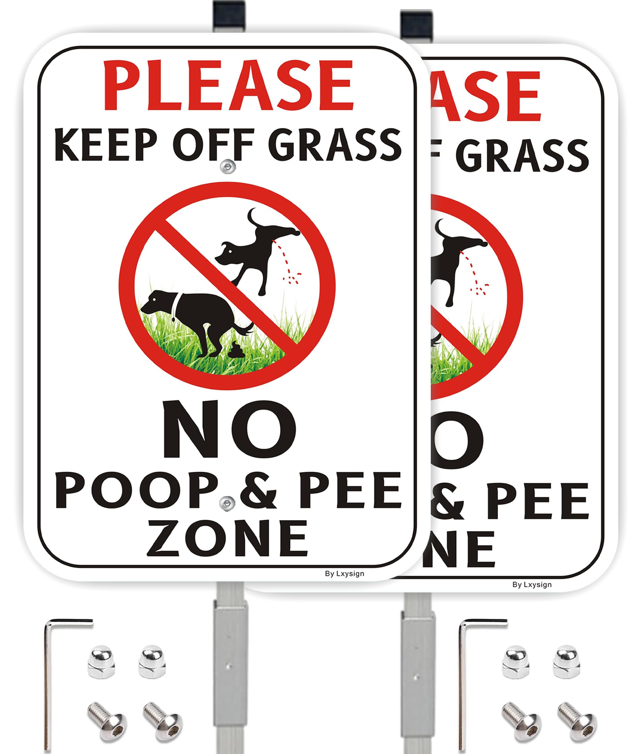 Lxysign front view of sign and stake showing clear message and easy visibility