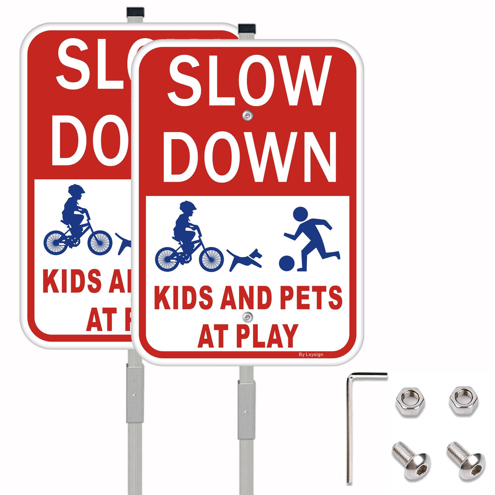 Lxysign front view showing two signs with stakes for improved neighborhood safety
