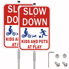 Lxysign front view showing two signs with stakes for improved neighborhood safety