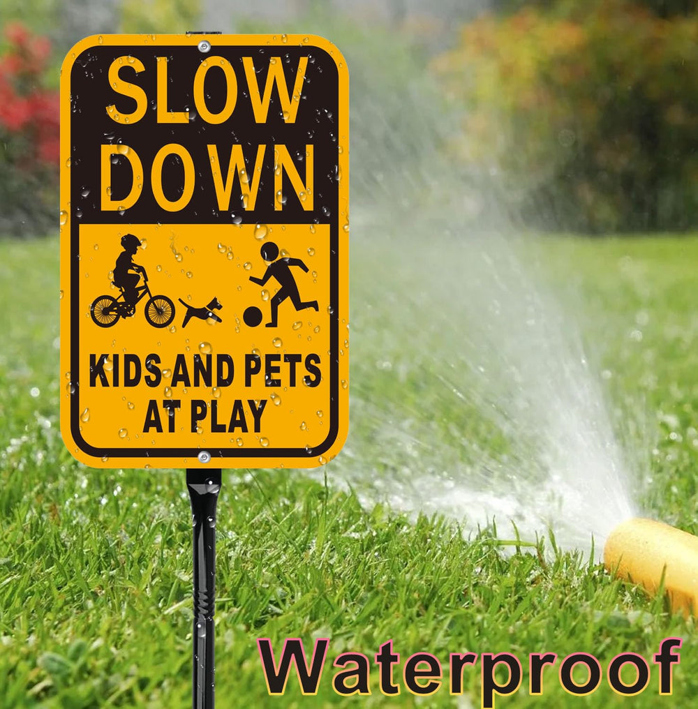 Lxysign placed at a street corner illustrating neighborhood safety reminder