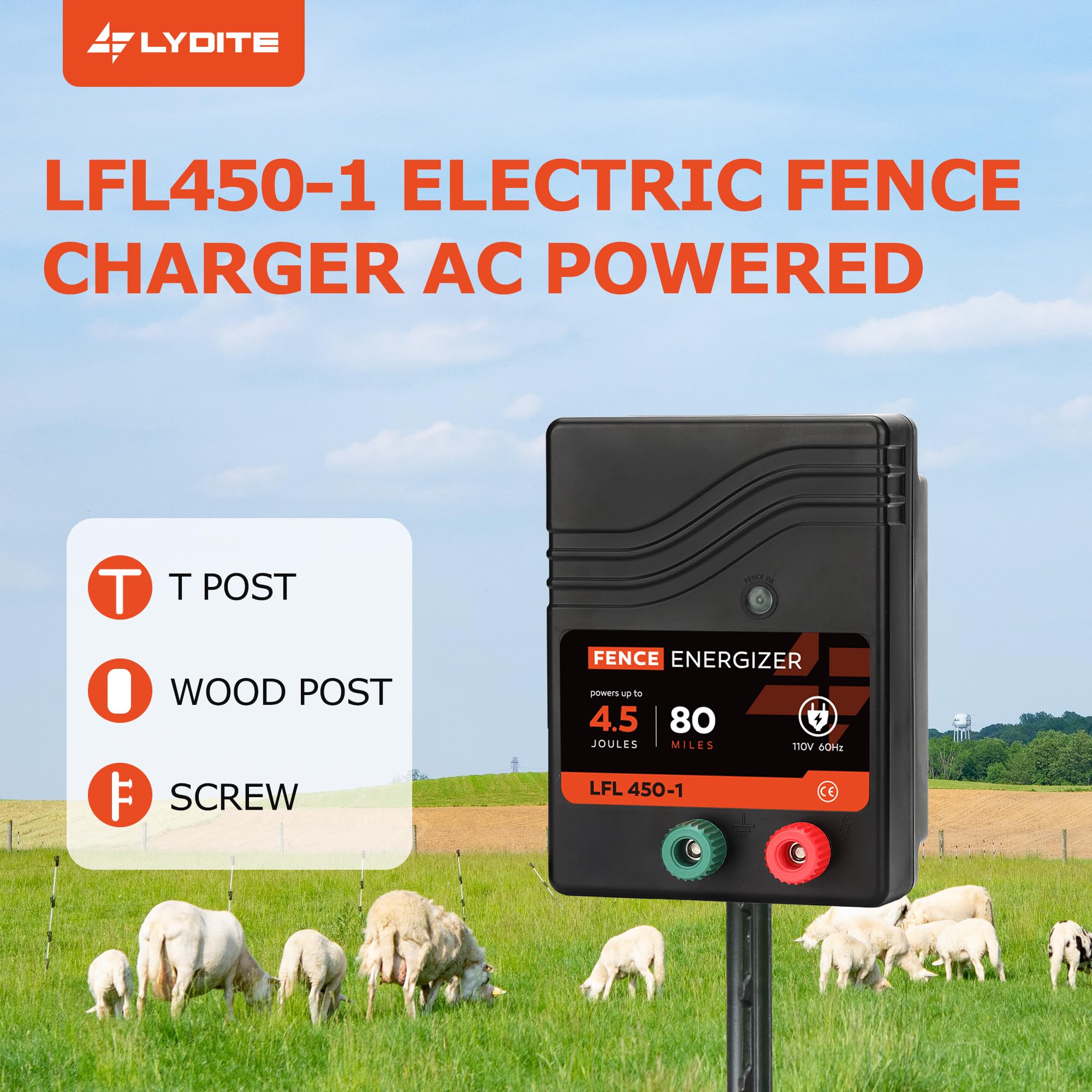 L-FENCE LYDITE mounted on a T-post demonstrating secure outdoor placement benefit