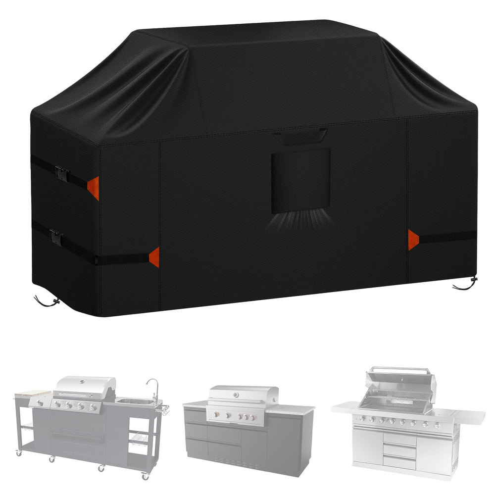 LYHNMW front view showing complete island grill coverage and weather protection