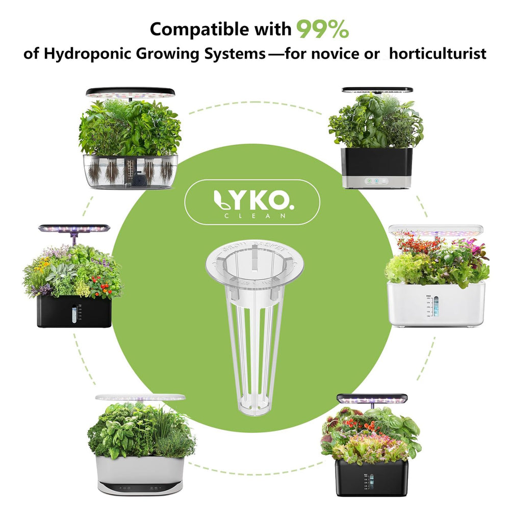 LYKOCLEAN pod kit beside a hand to show compact scale and countertop fit