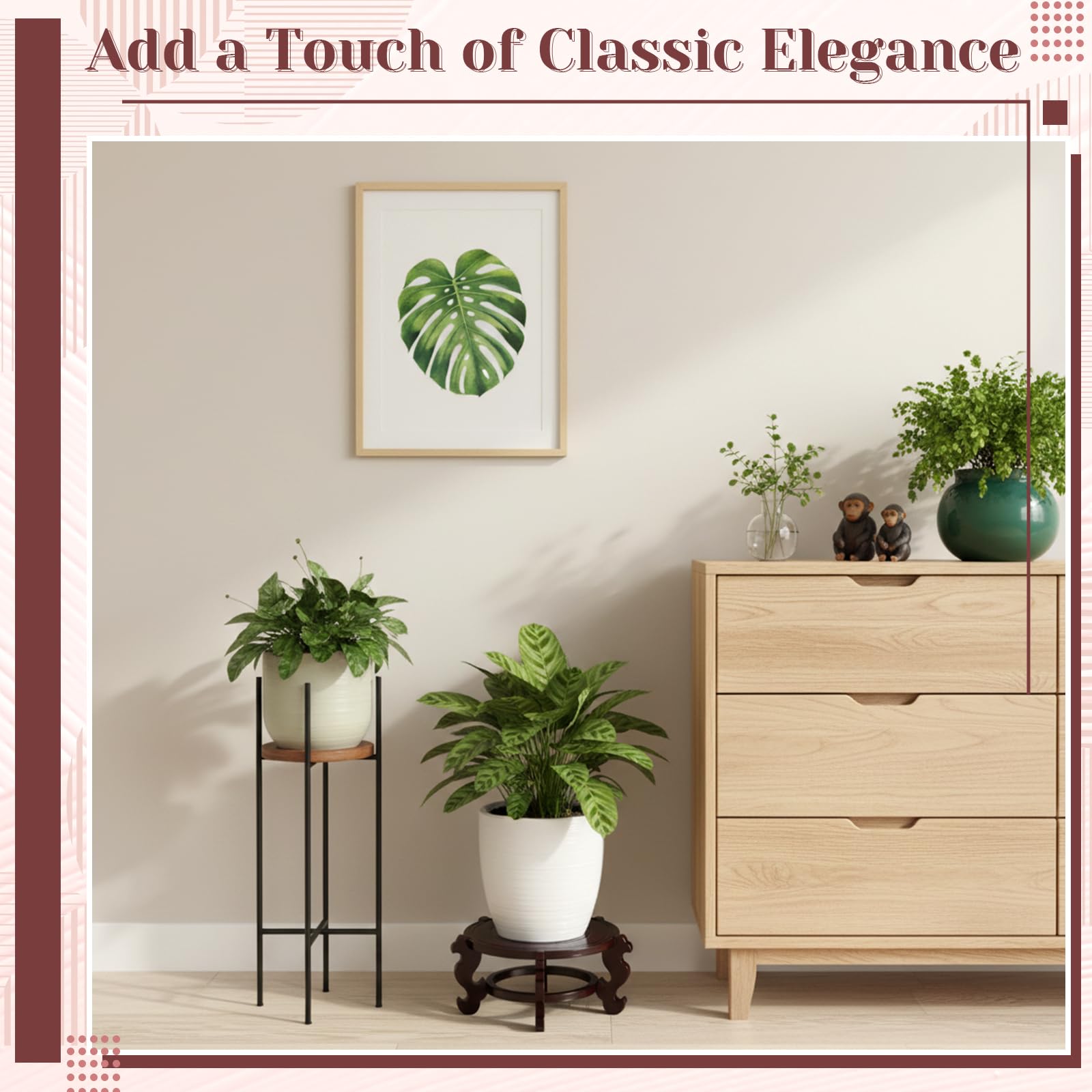 Lyksgir stand holding a vase in a living room demonstrating styling and elevation benefit