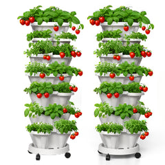 Lykvrii front view of two stacked planter towers showing compact footprint and capacity