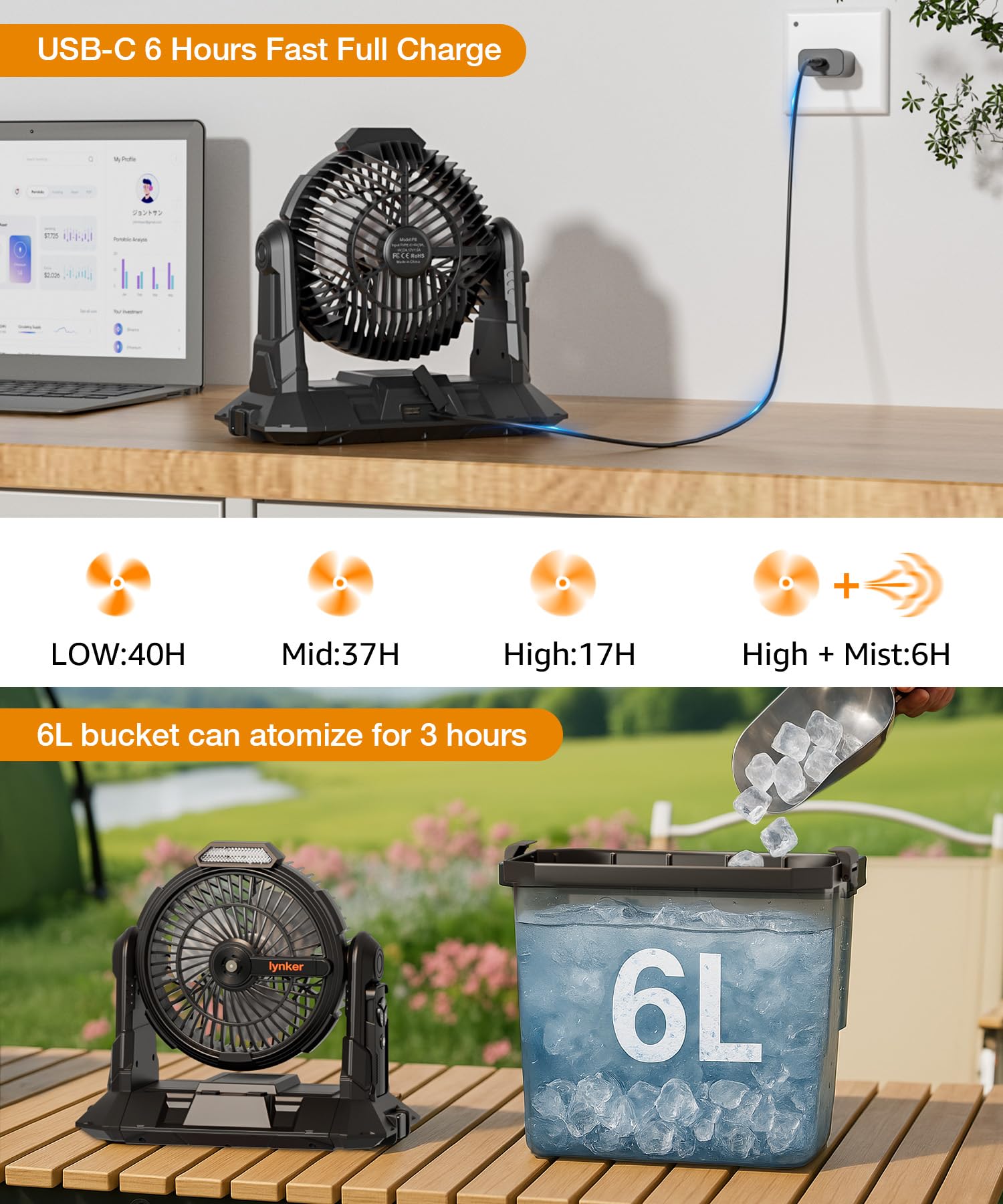 lynker showing USB ports and battery indicator for device charging