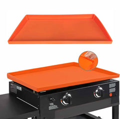 Lyonbi front view of orange silicone griddle mat shows full coverage and fit benefit