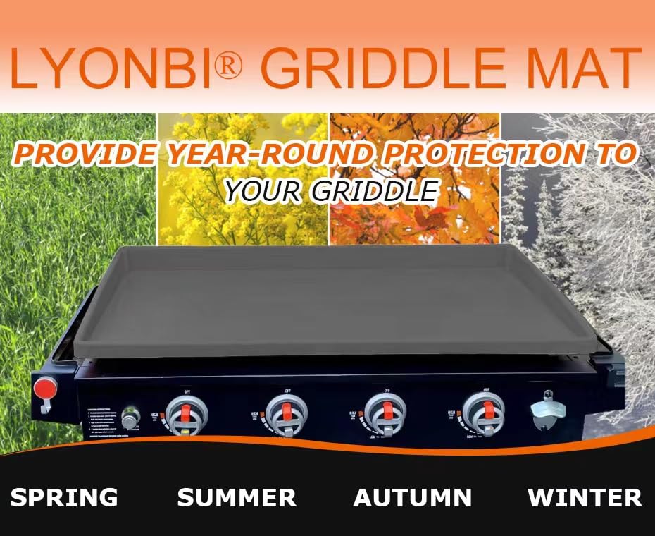 Lyonbi mat protecting outdoor griddle in backyard setting