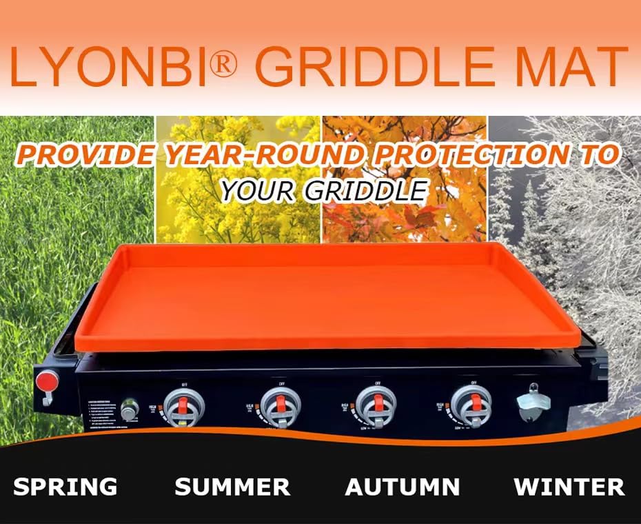 Lyonbi cover protecting griddle in outdoor setting against weather