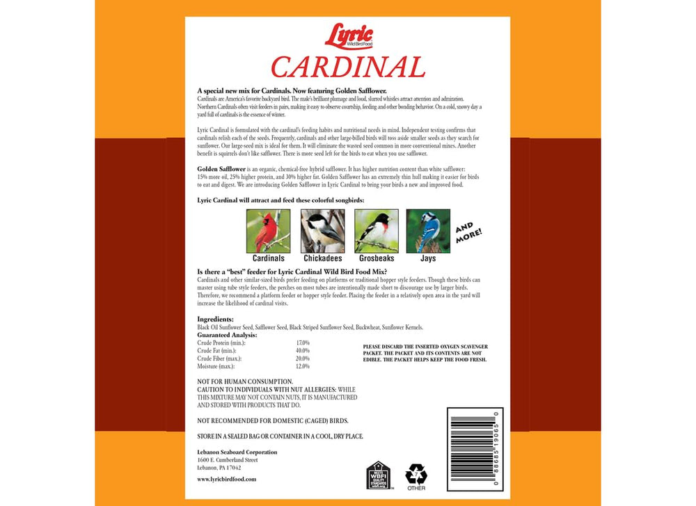 Lyric cardinal feeding on mix demonstrating attraction to target species