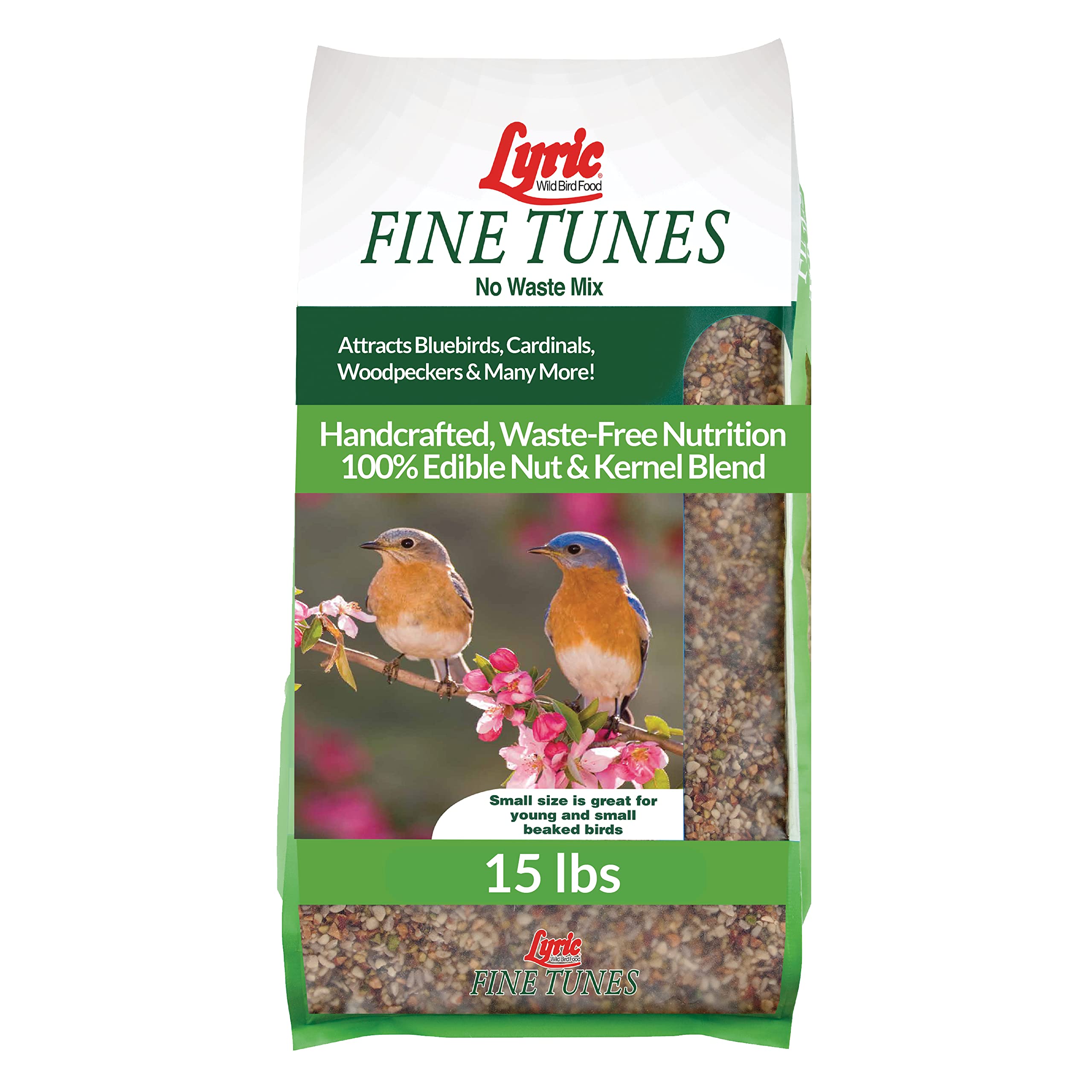 Lyric front bag view showing product branding and 15 lb size benefits