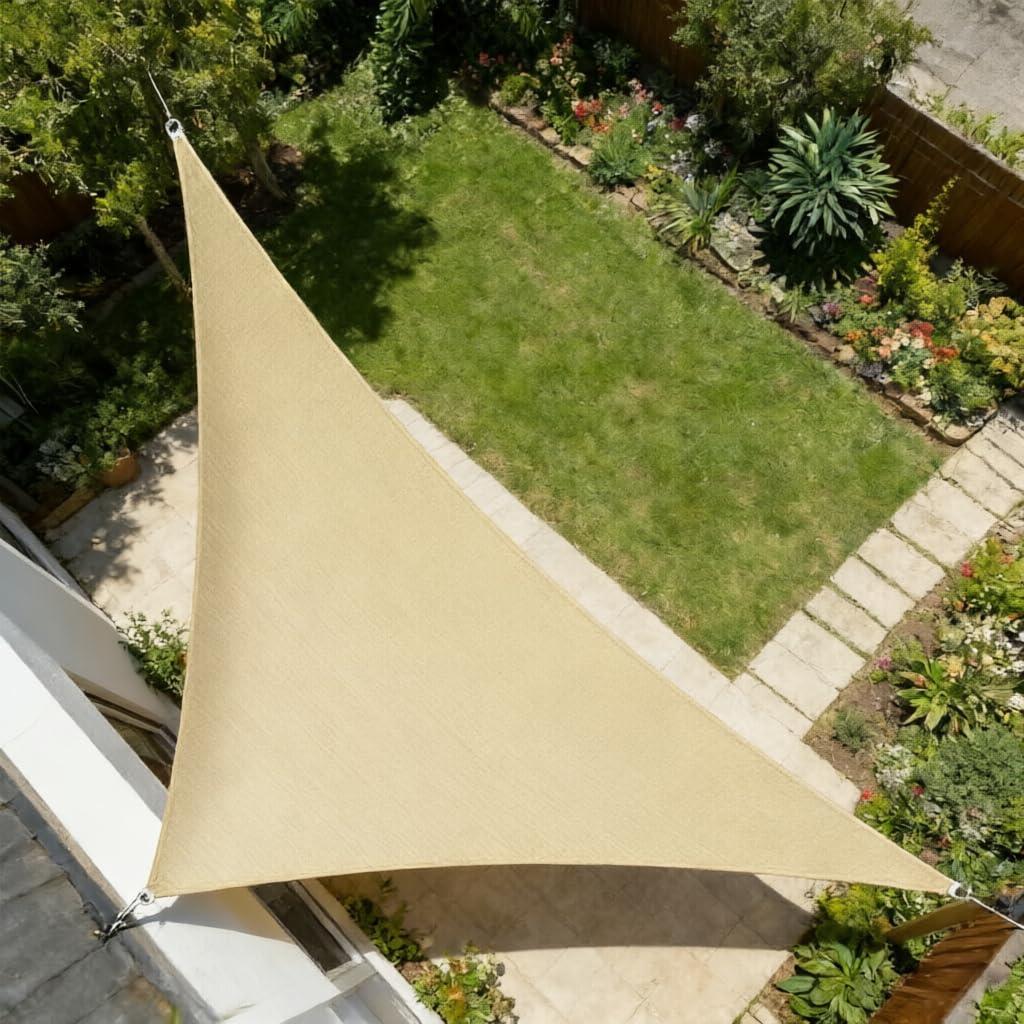 LyShade right triangle sail front view showing full sand canopy and shade benefit
