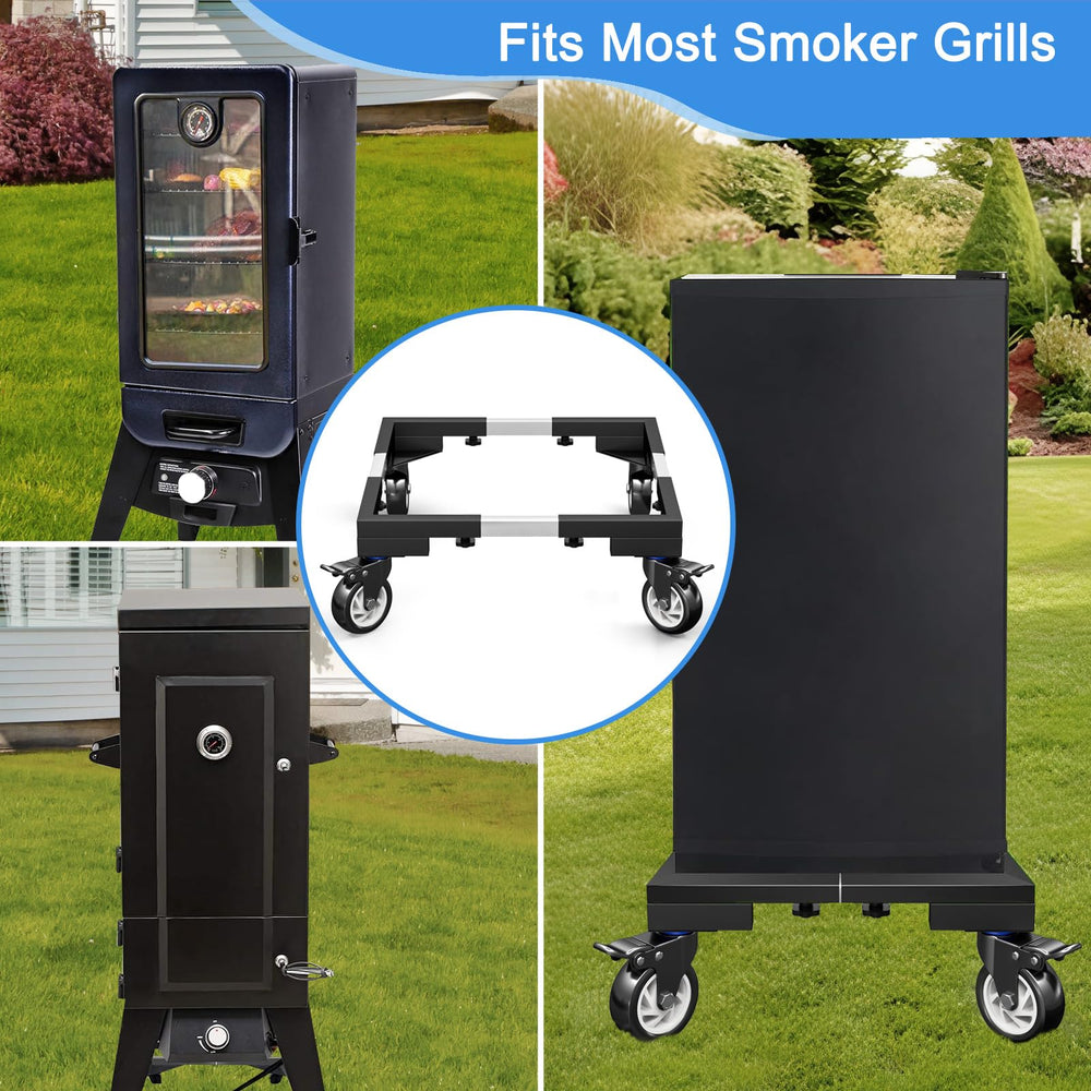 LYUND lifestyle patio scene with smoker on stand for safe outdoor cooking and attractive setup