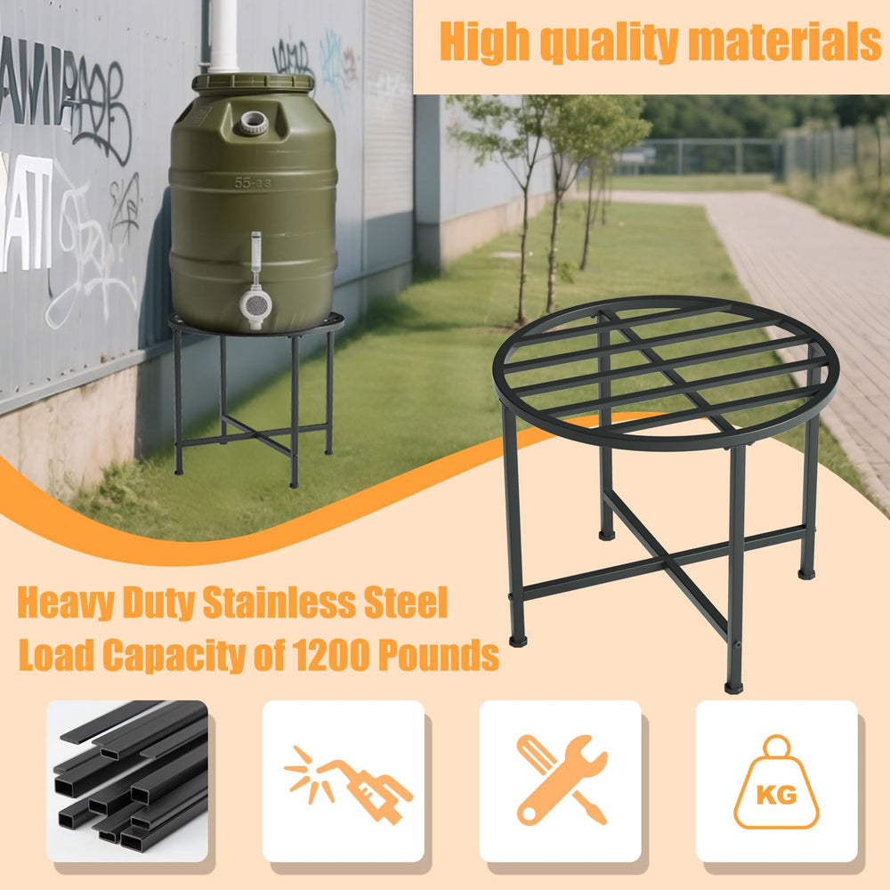 LYUND stand holding a full 55-gallon barrel demonstrating safe elevated water access