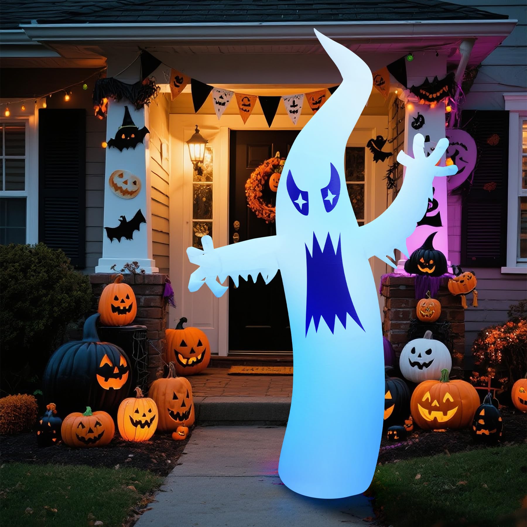 LZLXXLZL front view of 8.7FT inflatable ghost creating bold yard presence